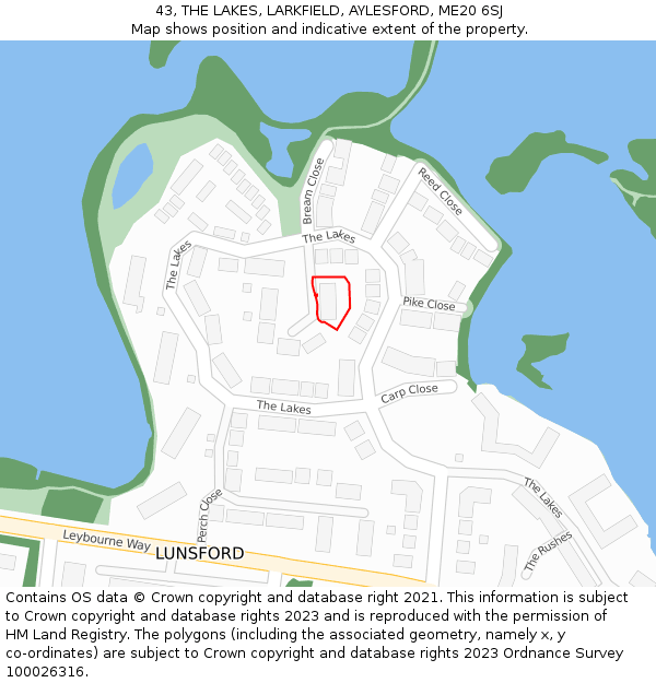 43, THE LAKES, LARKFIELD, AYLESFORD, ME20 6SJ: Location map and indicative extent of plot