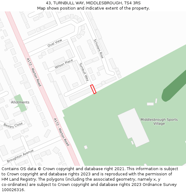 43, TURNBULL WAY, MIDDLESBROUGH, TS4 3RS: Location map and indicative extent of plot