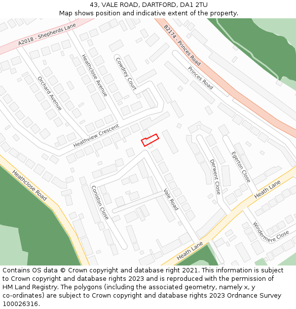 43, VALE ROAD, DARTFORD, DA1 2TU: Location map and indicative extent of plot