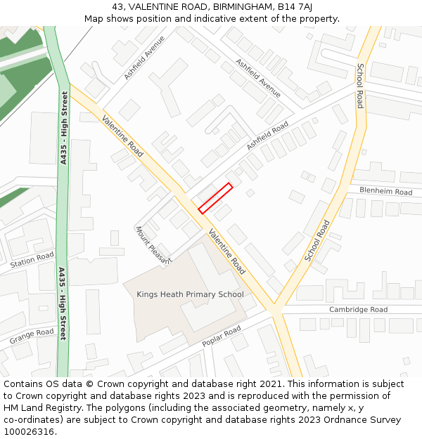 43, VALENTINE ROAD, BIRMINGHAM, B14 7AJ: Location map and indicative extent of plot