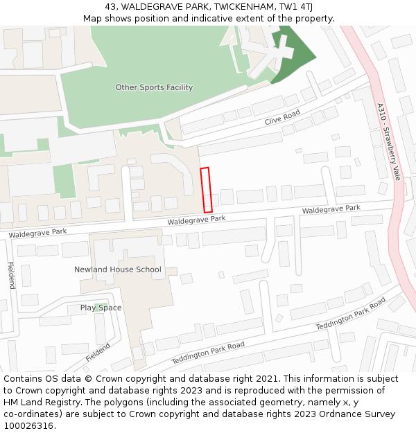 43, WALDEGRAVE PARK, TWICKENHAM, TW1 4TJ: Location map and indicative extent of plot