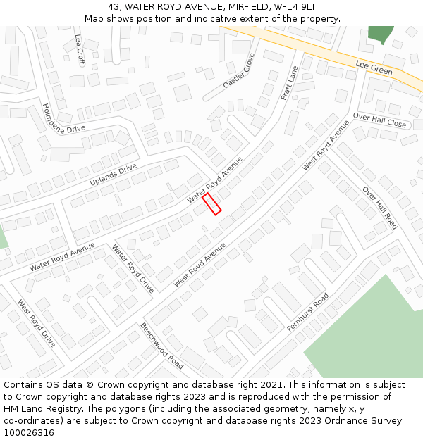 43, WATER ROYD AVENUE, MIRFIELD, WF14 9LT: Location map and indicative extent of plot