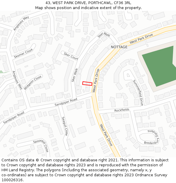 43, WEST PARK DRIVE, PORTHCAWL, CF36 3RL: Location map and indicative extent of plot