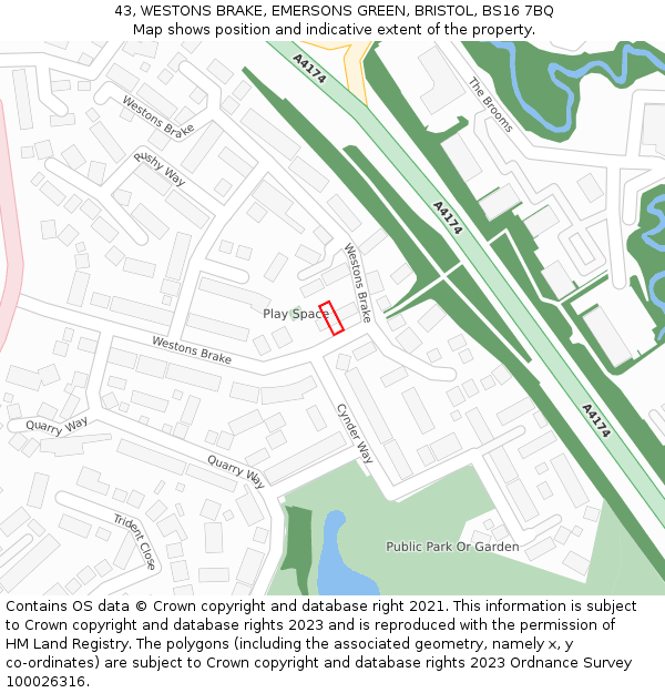 43, WESTONS BRAKE, EMERSONS GREEN, BRISTOL, BS16 7BQ: Location map and indicative extent of plot