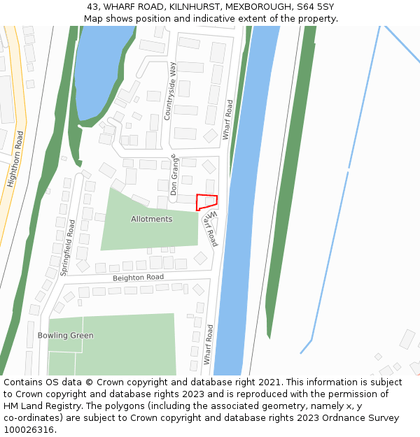 43, WHARF ROAD, KILNHURST, MEXBOROUGH, S64 5SY: Location map and indicative extent of plot