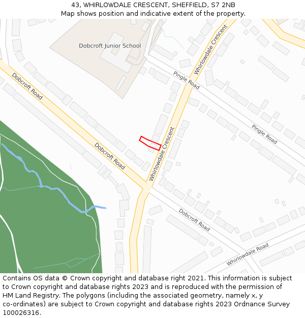 43, WHIRLOWDALE CRESCENT, SHEFFIELD, S7 2NB: Location map and indicative extent of plot