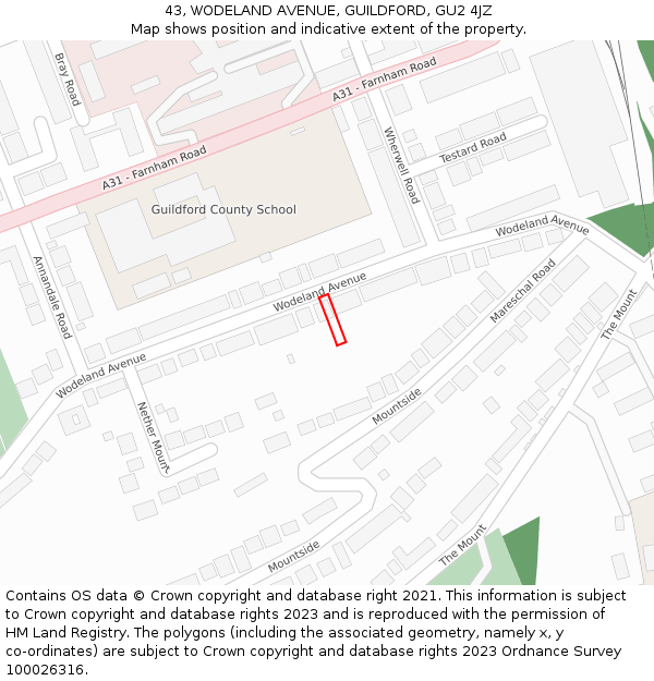 43, WODELAND AVENUE, GUILDFORD, GU2 4JZ: Location map and indicative extent of plot