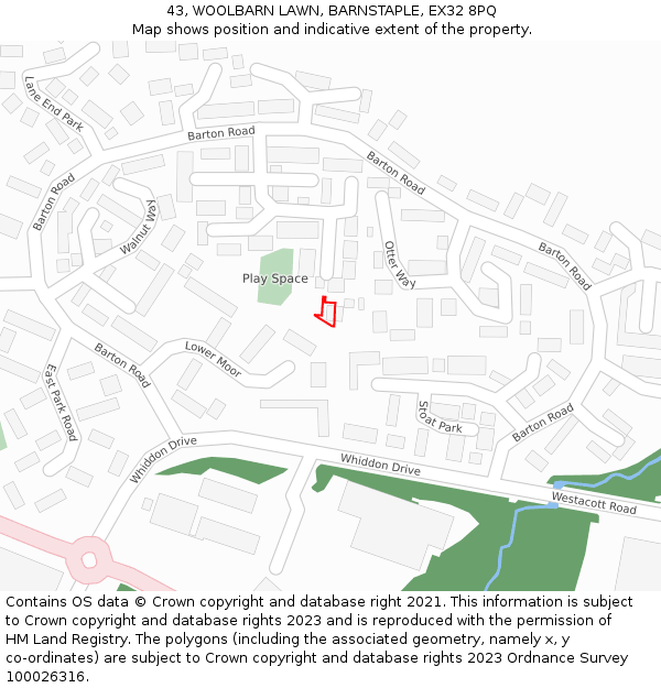 43, WOOLBARN LAWN, BARNSTAPLE, EX32 8PQ: Location map and indicative extent of plot