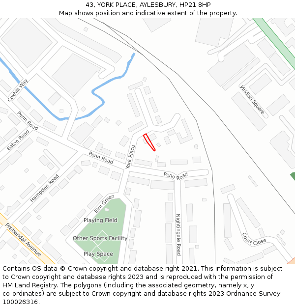 43, YORK PLACE, AYLESBURY, HP21 8HP: Location map and indicative extent of plot