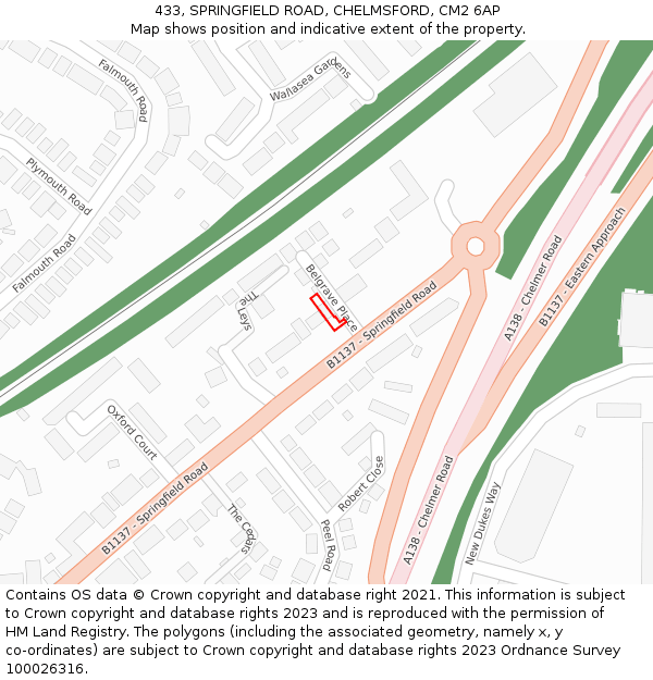 433, SPRINGFIELD ROAD, CHELMSFORD, CM2 6AP: Location map and indicative extent of plot