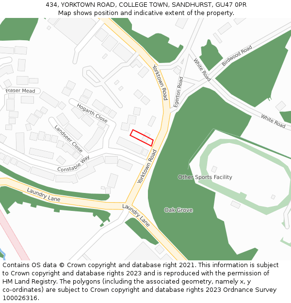 434, YORKTOWN ROAD, COLLEGE TOWN, SANDHURST, GU47 0PR: Location map and indicative extent of plot