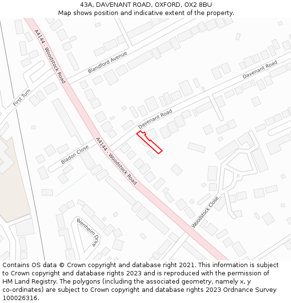 43A, DAVENANT ROAD, OXFORD, OX2 8BU: Location map and indicative extent of plot