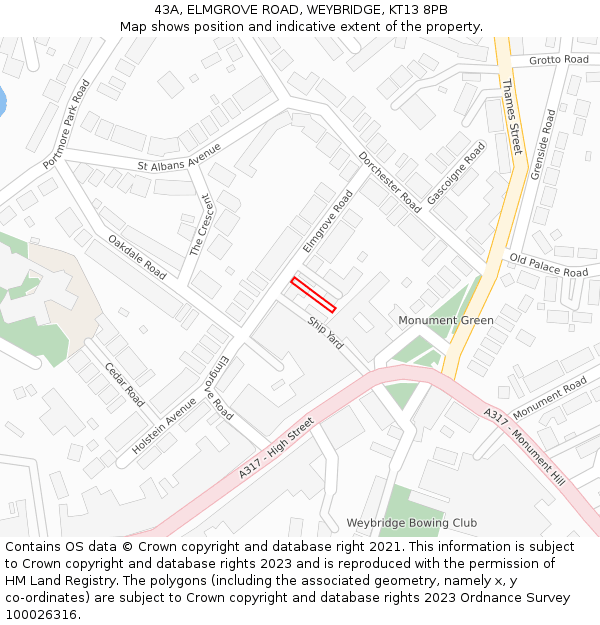 43A, ELMGROVE ROAD, WEYBRIDGE, KT13 8PB: Location map and indicative extent of plot