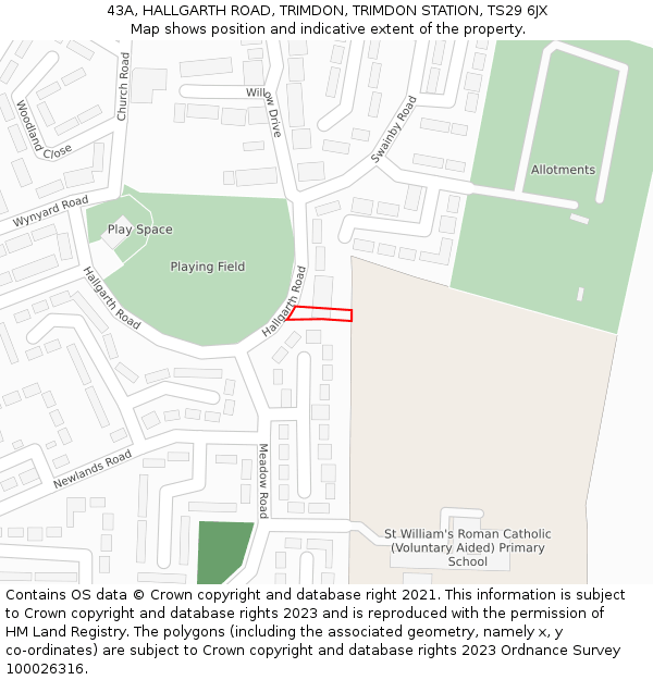 43A, HALLGARTH ROAD, TRIMDON, TRIMDON STATION, TS29 6JX: Location map and indicative extent of plot