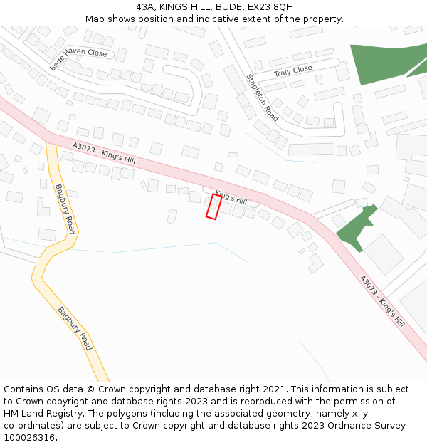 43A, KINGS HILL, BUDE, EX23 8QH: Location map and indicative extent of plot