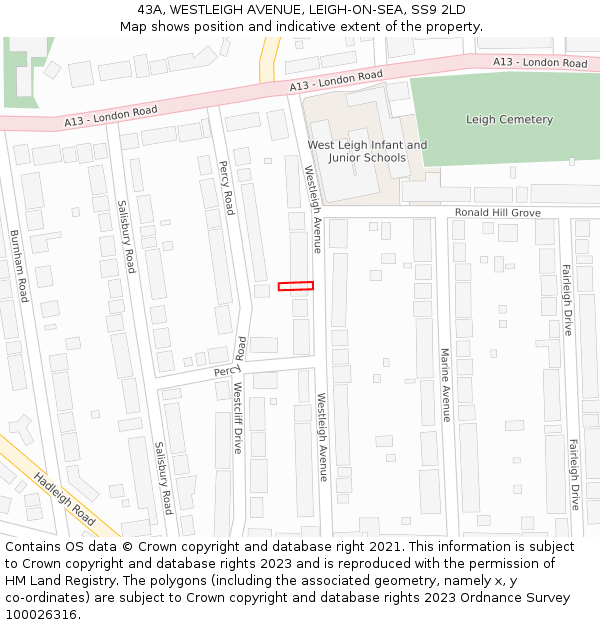 43A, WESTLEIGH AVENUE, LEIGH-ON-SEA, SS9 2LD: Location map and indicative extent of plot