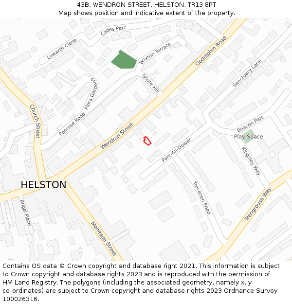 43B, WENDRON STREET, HELSTON, TR13 8PT: Location map and indicative extent of plot