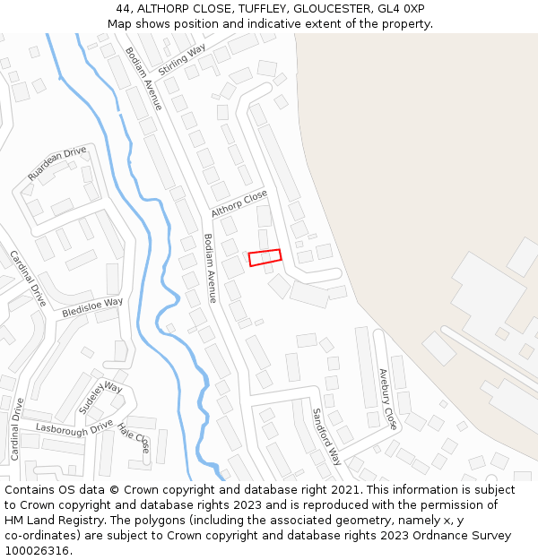 44, ALTHORP CLOSE, TUFFLEY, GLOUCESTER, GL4 0XP: Location map and indicative extent of plot