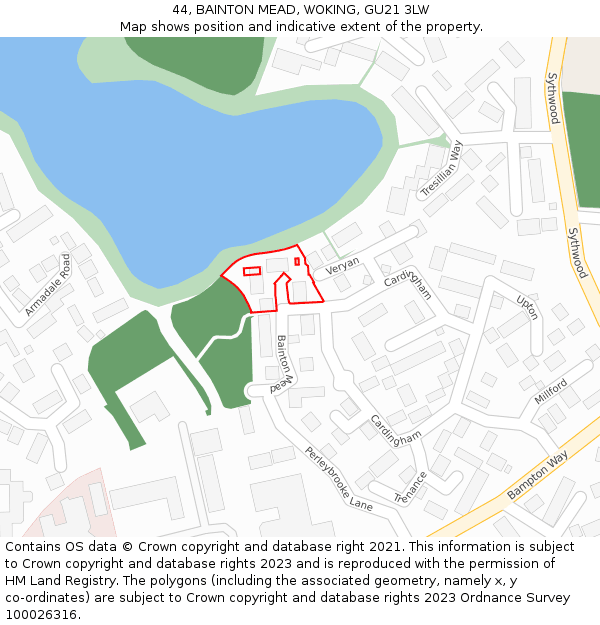 44, BAINTON MEAD, WOKING, GU21 3LW: Location map and indicative extent of plot