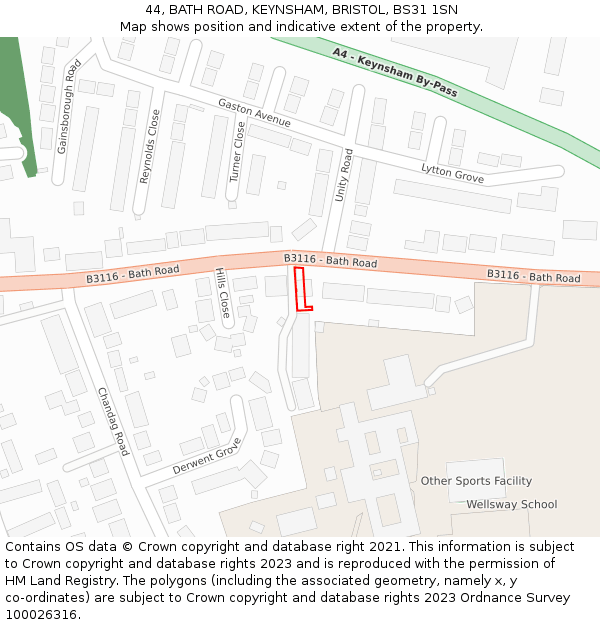 44, BATH ROAD, KEYNSHAM, BRISTOL, BS31 1SN: Location map and indicative extent of plot