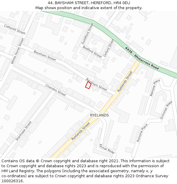 44, BAYSHAM STREET, HEREFORD, HR4 0EU: Location map and indicative extent of plot