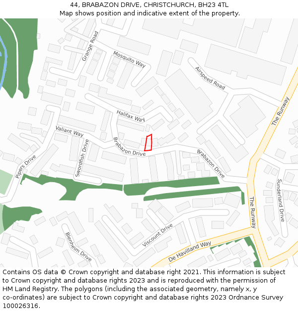 44, BRABAZON DRIVE, CHRISTCHURCH, BH23 4TL: Location map and indicative extent of plot