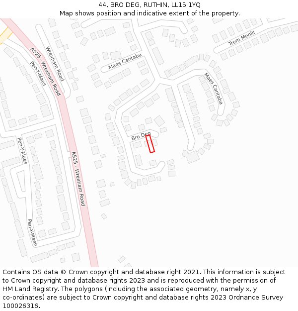 44, BRO DEG, RUTHIN, LL15 1YQ: Location map and indicative extent of plot