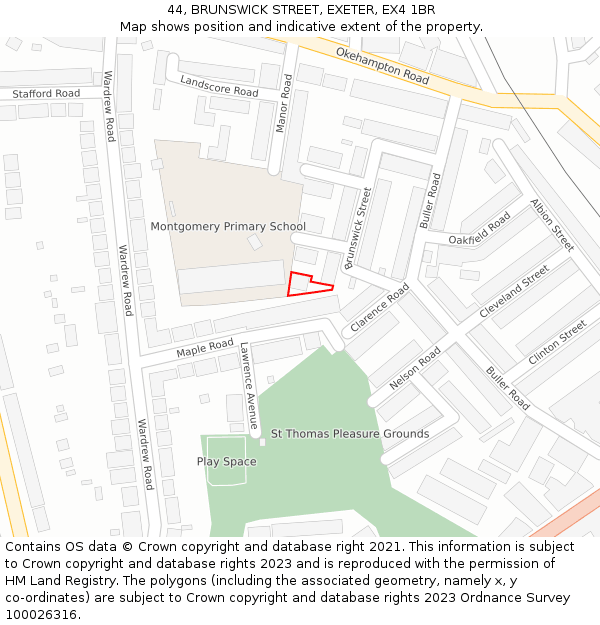 44, BRUNSWICK STREET, EXETER, EX4 1BR: Location map and indicative extent of plot