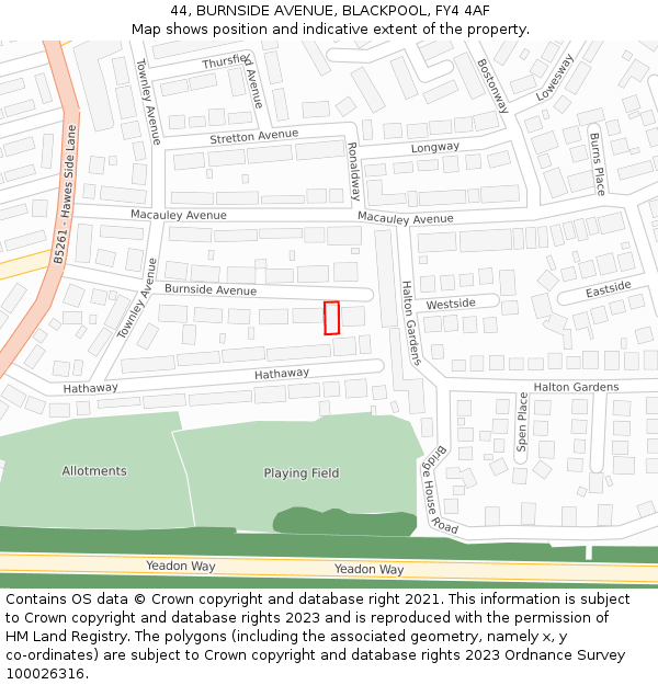 44, BURNSIDE AVENUE, BLACKPOOL, FY4 4AF: Location map and indicative extent of plot