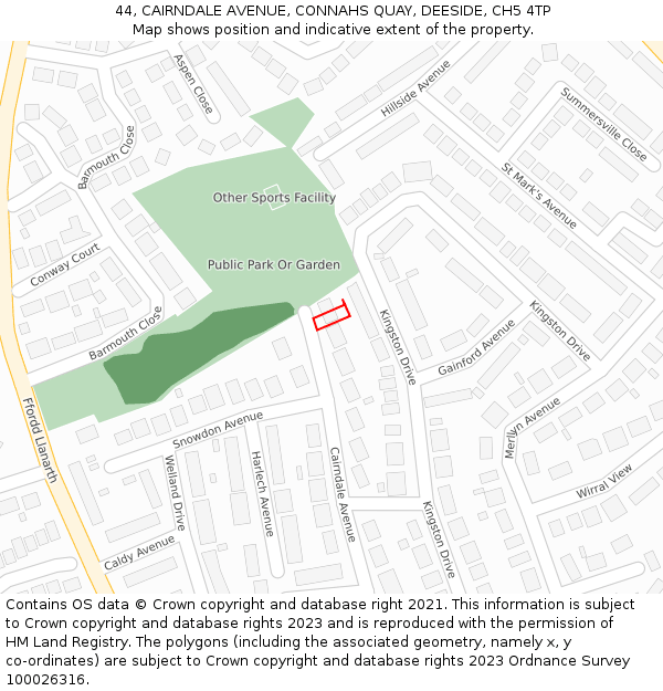 44, CAIRNDALE AVENUE, CONNAHS QUAY, DEESIDE, CH5 4TP: Location map and indicative extent of plot