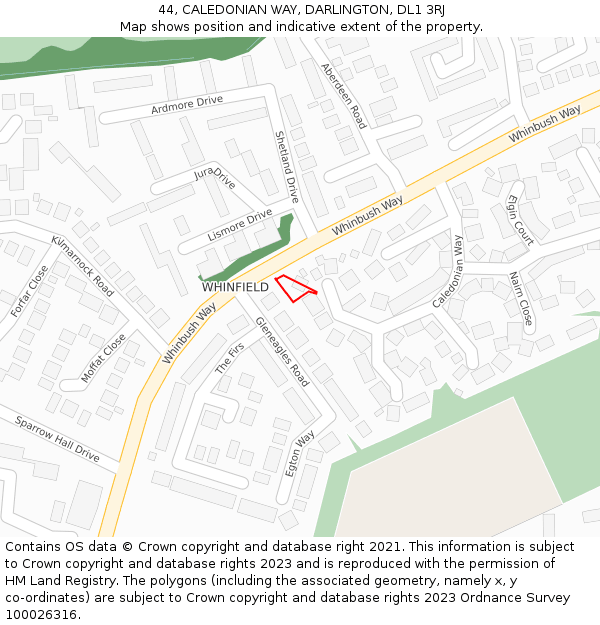 44, CALEDONIAN WAY, DARLINGTON, DL1 3RJ: Location map and indicative extent of plot