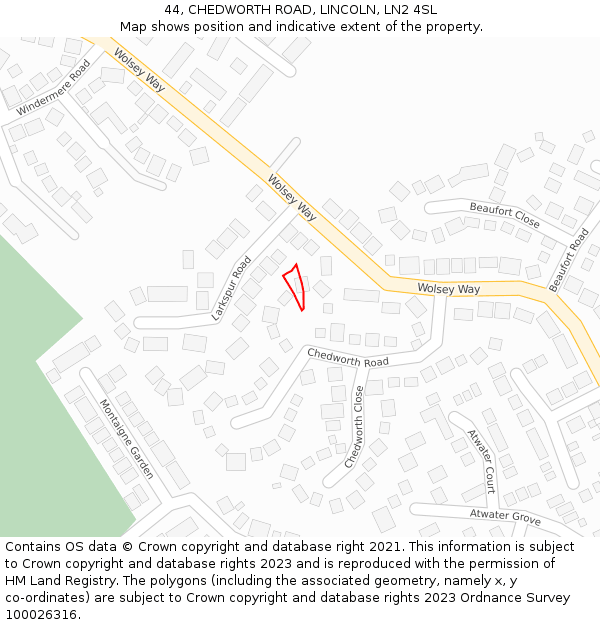 44, CHEDWORTH ROAD, LINCOLN, LN2 4SL: Location map and indicative extent of plot