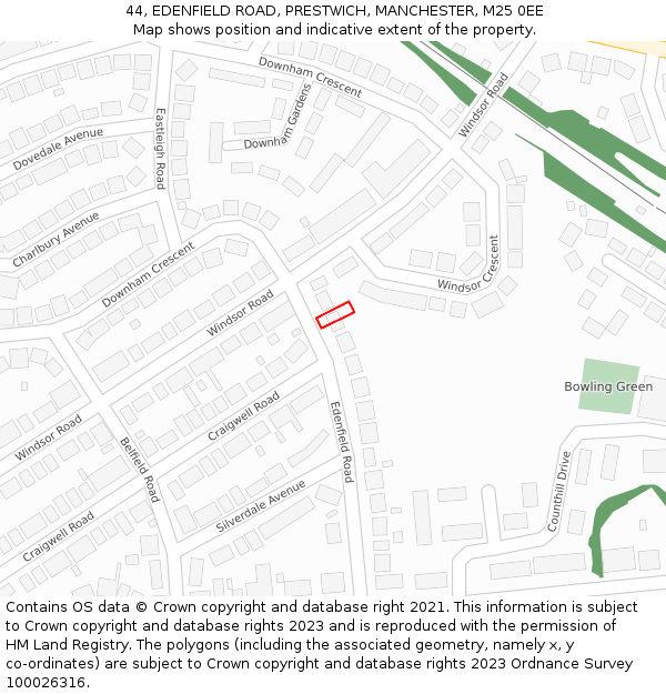 44, EDENFIELD ROAD, PRESTWICH, MANCHESTER, M25 0EE: Location map and indicative extent of plot