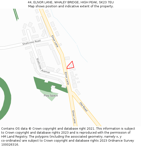 44, ELNOR LANE, WHALEY BRIDGE, HIGH PEAK, SK23 7EU: Location map and indicative extent of plot