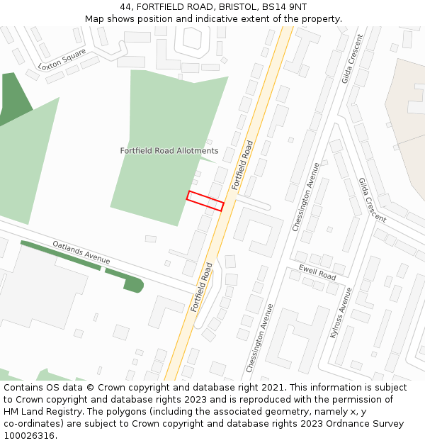 44, FORTFIELD ROAD, BRISTOL, BS14 9NT: Location map and indicative extent of plot
