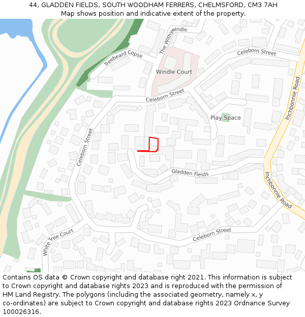 44, GLADDEN FIELDS, SOUTH WOODHAM FERRERS, CHELMSFORD, CM3 7AH: Location map and indicative extent of plot