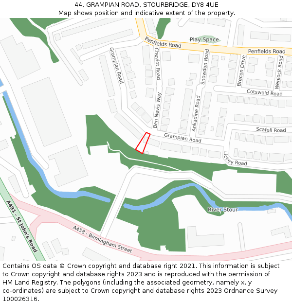 44, GRAMPIAN ROAD, STOURBRIDGE, DY8 4UE: Location map and indicative extent of plot