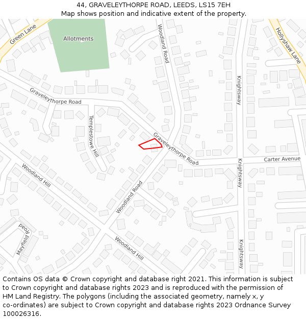 44, GRAVELEYTHORPE ROAD, LEEDS, LS15 7EH: Location map and indicative extent of plot