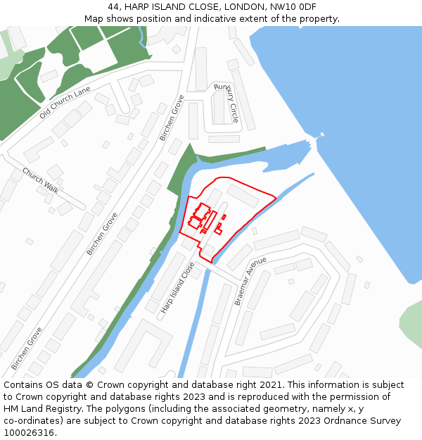 44, HARP ISLAND CLOSE, LONDON, NW10 0DF: Location map and indicative extent of plot