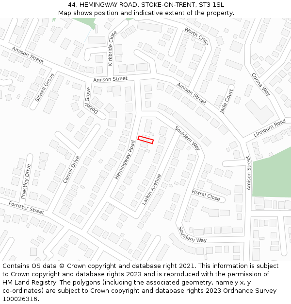 44, HEMINGWAY ROAD, STOKE-ON-TRENT, ST3 1SL: Location map and indicative extent of plot