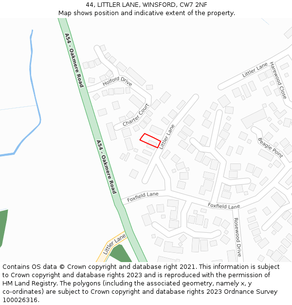 44, LITTLER LANE, WINSFORD, CW7 2NF: Location map and indicative extent of plot