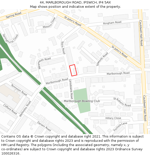 44, MARLBOROUGH ROAD, IPSWICH, IP4 5AX: Location map and indicative extent of plot