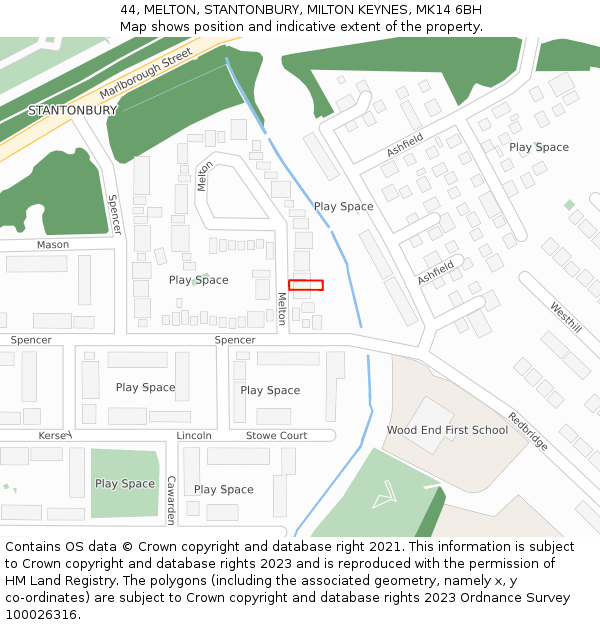 44, MELTON, STANTONBURY, MILTON KEYNES, MK14 6BH: Location map and indicative extent of plot