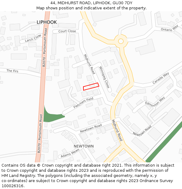 44, MIDHURST ROAD, LIPHOOK, GU30 7DY: Location map and indicative extent of plot