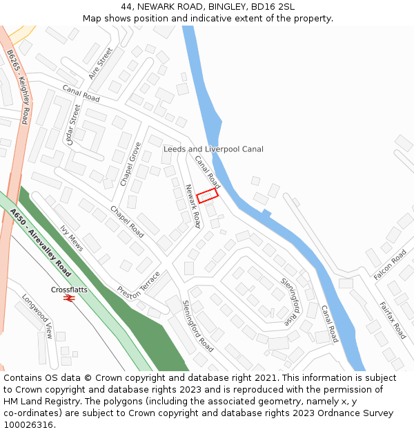 44, NEWARK ROAD, BINGLEY, BD16 2SL: Location map and indicative extent of plot