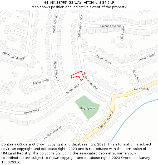 44, NINESPRINGS WAY, HITCHIN, SG4 9NR: Location map and indicative extent of plot