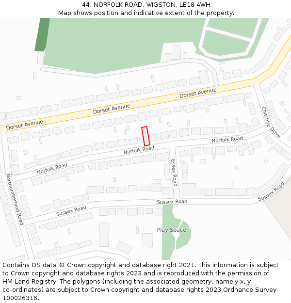 44, NORFOLK ROAD, WIGSTON, LE18 4WH: Location map and indicative extent of plot