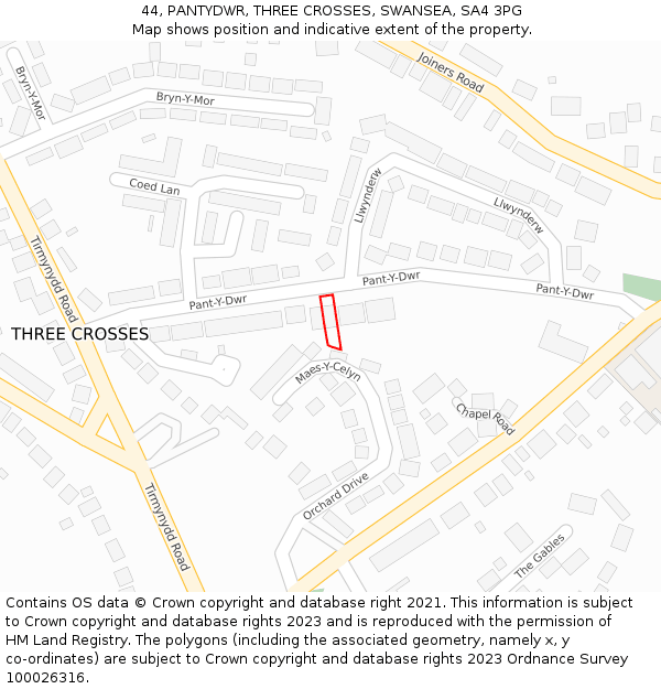 44, PANTYDWR, THREE CROSSES, SWANSEA, SA4 3PG: Location map and indicative extent of plot