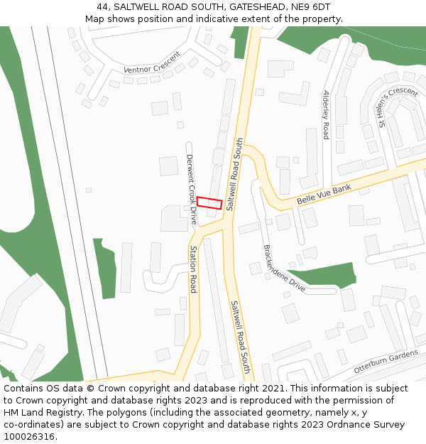 44, SALTWELL ROAD SOUTH, GATESHEAD, NE9 6DT: Location map and indicative extent of plot