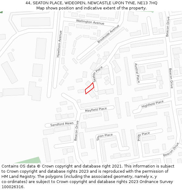 44, SEATON PLACE, WIDEOPEN, NEWCASTLE UPON TYNE, NE13 7HQ: Location map and indicative extent of plot